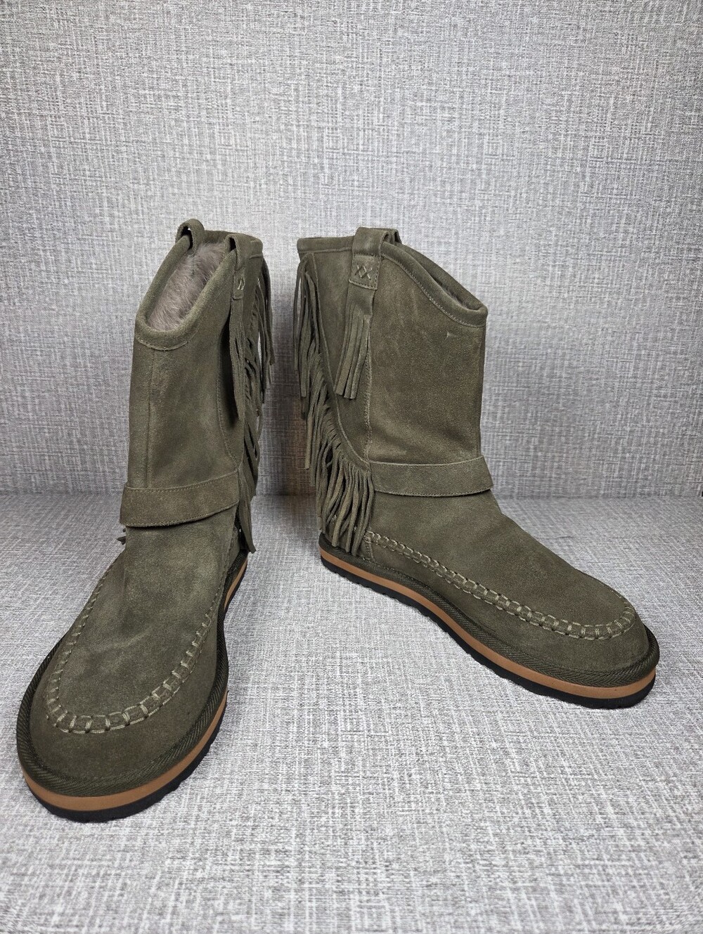 Free People NEW Faye Fringe Pull-On Boots Olive Green Suede Women's 9 $198